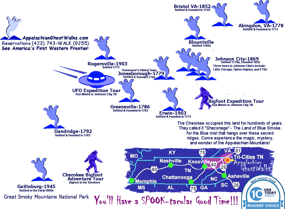 Appalachian GhostWalks Tennessee Ghost Tour Map