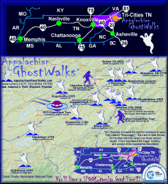 Appalachian Ghostwalks Ghost Tour Location Guide and Map